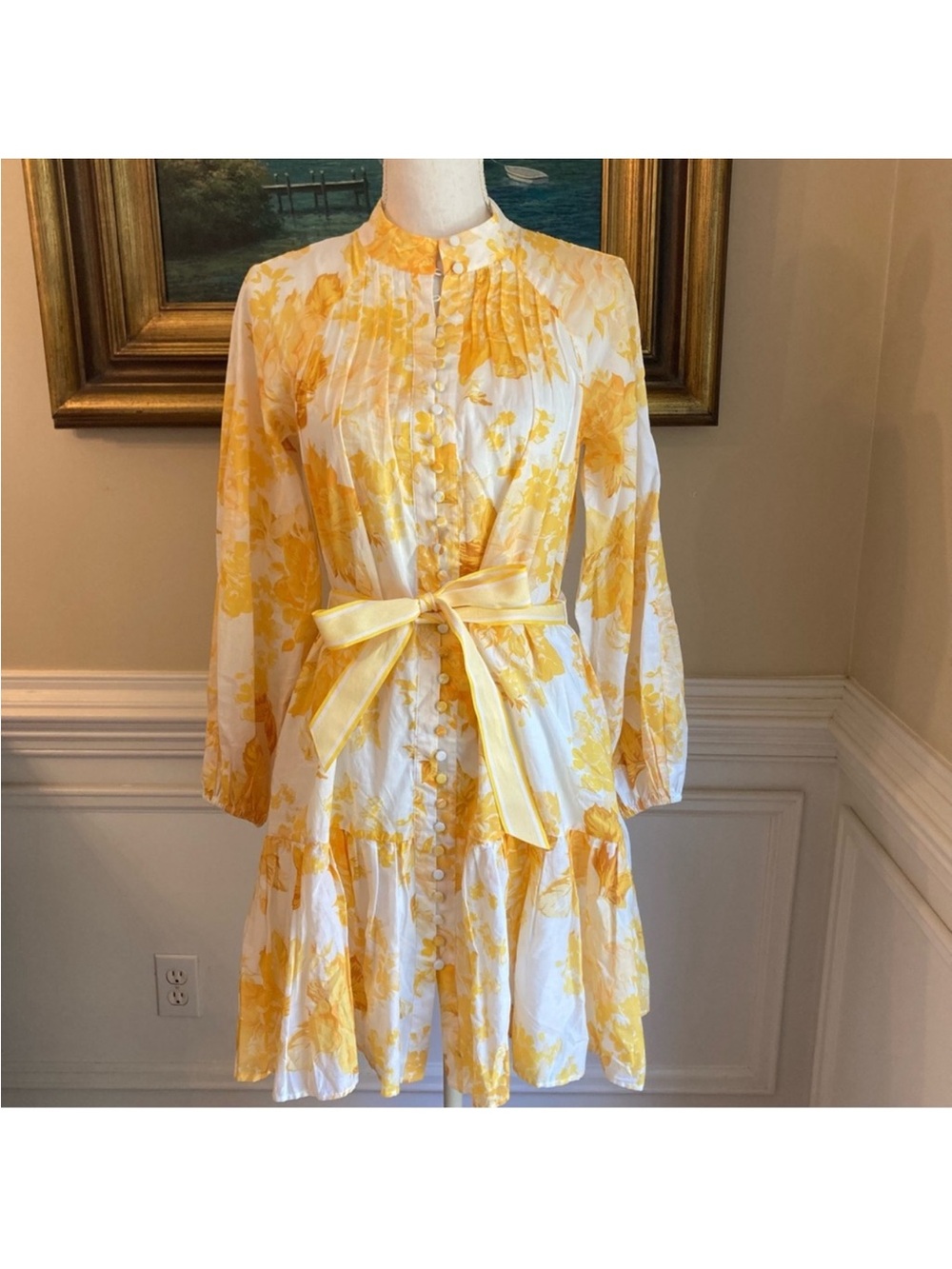 ANTONIO MELANI Brynn Yellow White Floral Long Sleeve Dress Shirtdress
